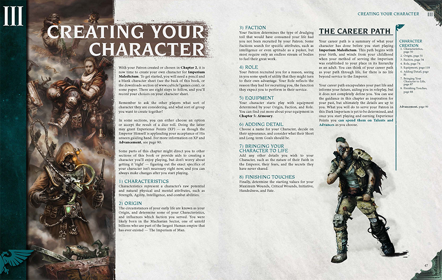 Imperium Maledictum: Internal Spread of Character Creation Chapter